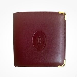 Cartier Vintage Burgundy Leather Bifold Compact Wallet Unisex